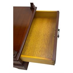 Cherrywood lamp table, square moulded top over undertier and single drawer 