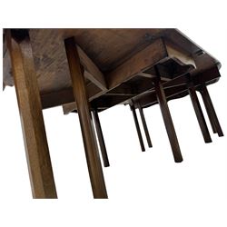 Early 19th century mahogany extending dining table - two D-ends, single drop-leaf centre and additional leaf, on square moulded supports