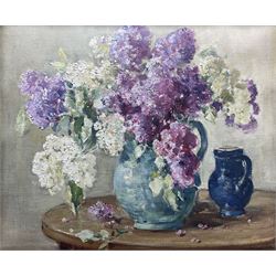 Owen Bowen (Staithes Group 1873-1967): Still Life of Purple Flowers, oil on canvas signed,...