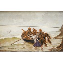 Yves Bailly (French 19th Century): Sending out the Boat, oil on panel signed, inscribed ve...