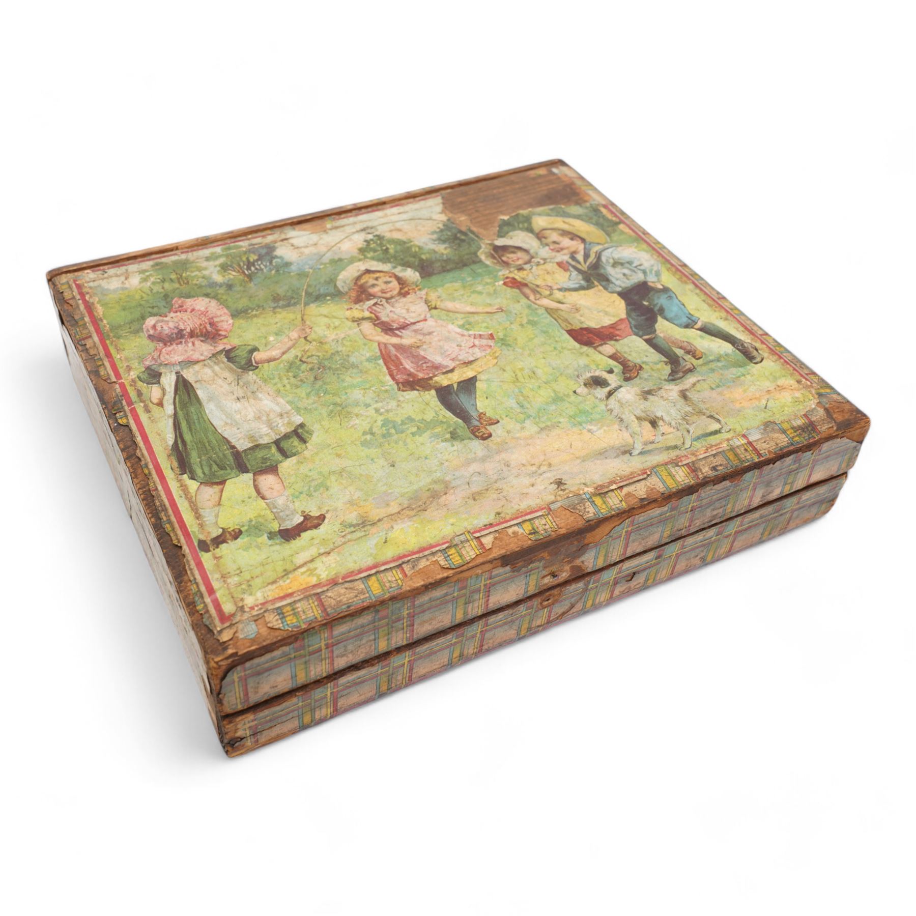 Early 20th century cube puzzle of children playing (boxed)