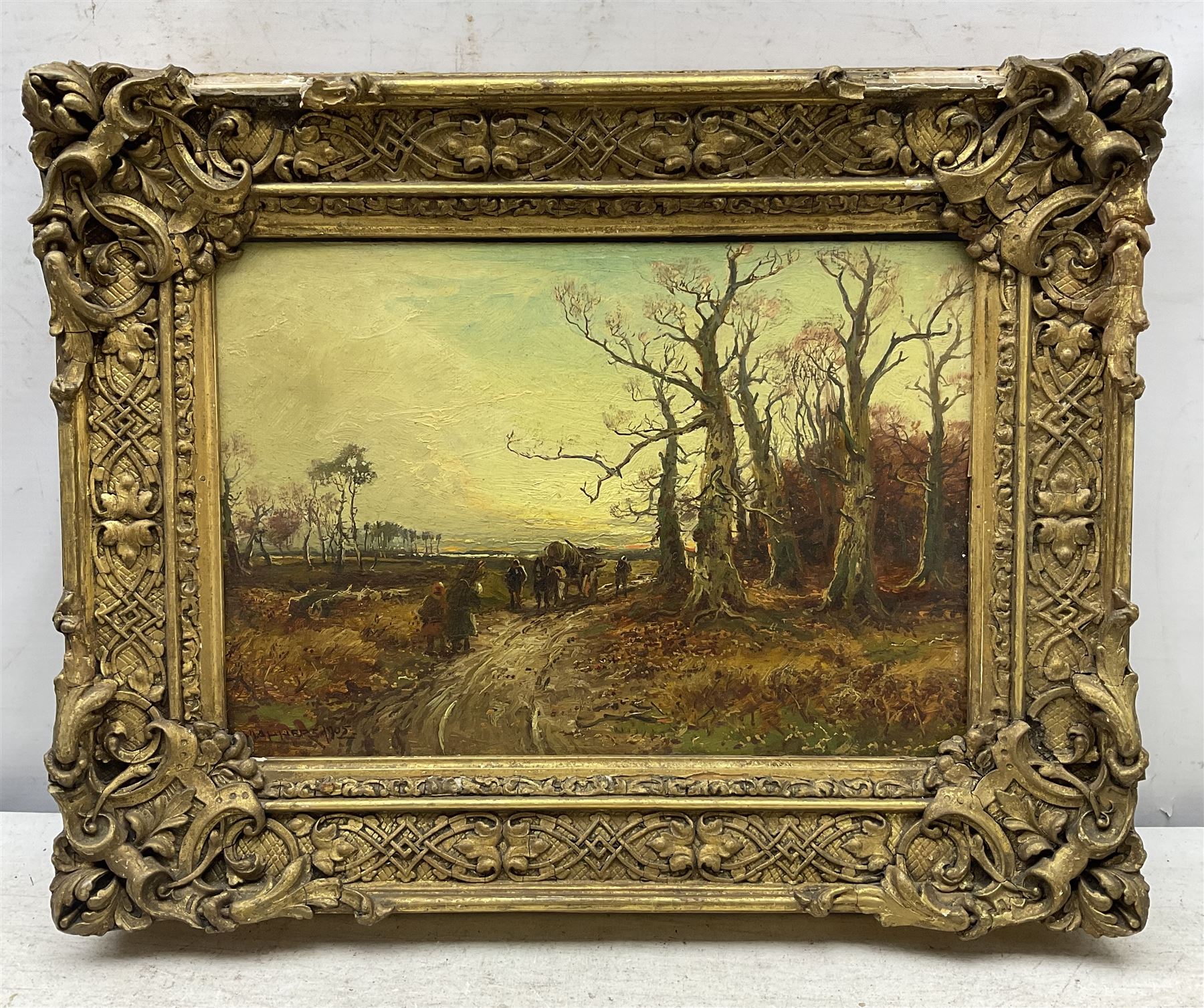 William Manners (British 1860-1930):  Figures on a Country Path, oil on board signed and dated 1905, 20cm x 29cm