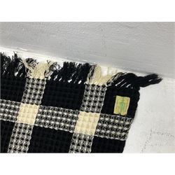 Welsh woven woollen honeycomb bedspread, in monochrome check design, 215cm x 175cm