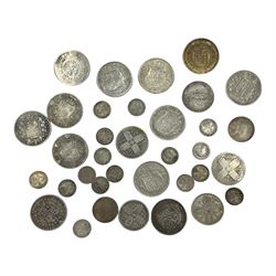 Approximately 250 grams of Great British pre 1920 silver coins, including Queen Victoria halfcrowns, various florins, threepence pieces etc