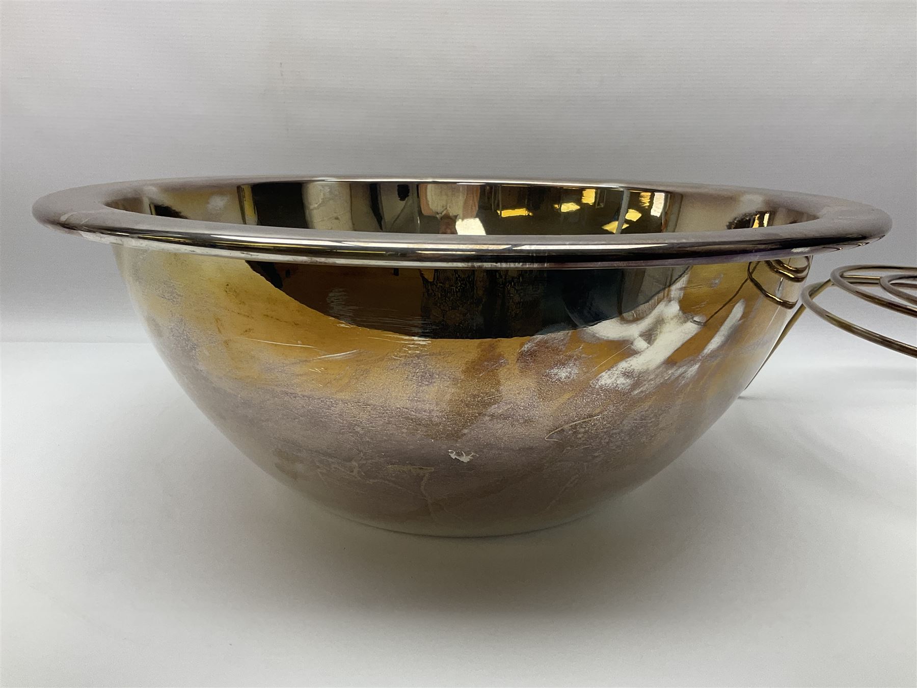 Large silver-plated champagne cooler, by Cassetti Fatto A Mano Italy, of plain circular form, with flat rim, D44.5cm