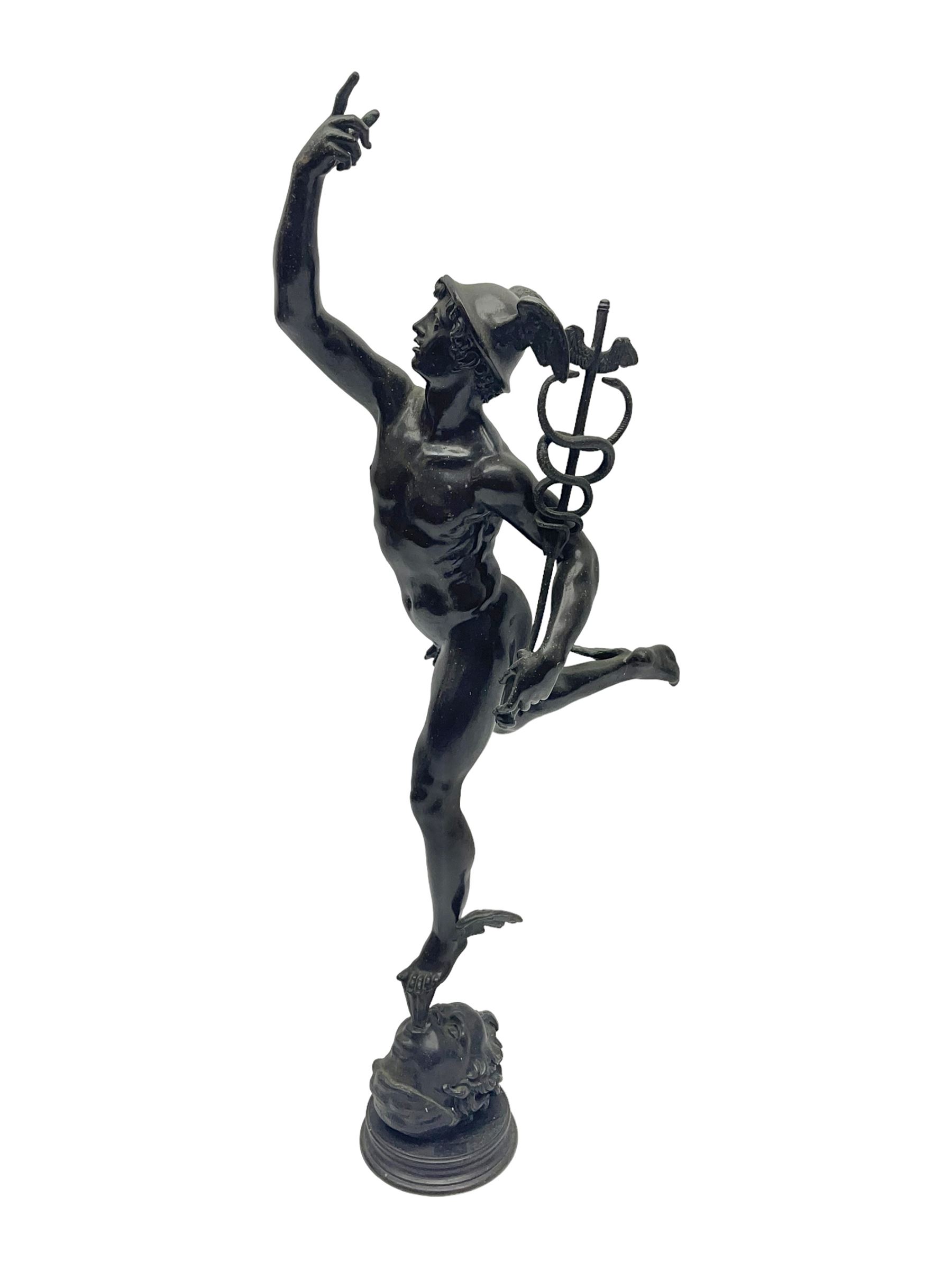 After Giambologna, bronzed figure of Hermes pointing to the sky, H55cm