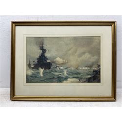 Harold Webb (British Early 20th century): Naval Battle Scene with Destroyer Warship, pair watercolours signed and dated 1922, 30cm x 49cm (2)