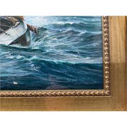 Brian Mays (British 1938-2005): Yacht at Full Tilt in Choppy Waters, acrylic on board signed 29cm x 39cm 
Provenance: direct from the family of the artist.