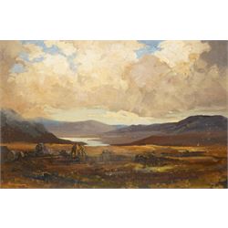 Gordon Clifford Barlow (British 1913-2005): 'Gathering Peat - Ben Hope' Scotland, oil on c...