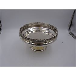 1930s silver pedestal bowl, of circular form, with pierced foliate rim, upon circular foot, hallmarked Blackmore & Fletcher Ltd, London 1931, H12.5cm, D20cm