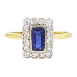 Art Deco gold baguette cut sapphire, old and single cut diamond cluster ring by Blanckense...