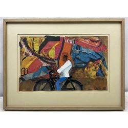 Continental School (Late 20th Century): The Cyclist, gouache collage unsigned 23cm x 36cm 