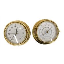 Bulkhead style quartz battery operated clock and barometer