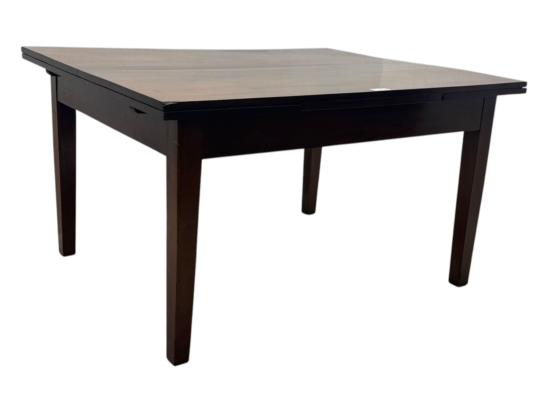 Mid-20th century mahogany dining table, draw-leaf extending action, on square tapering supports