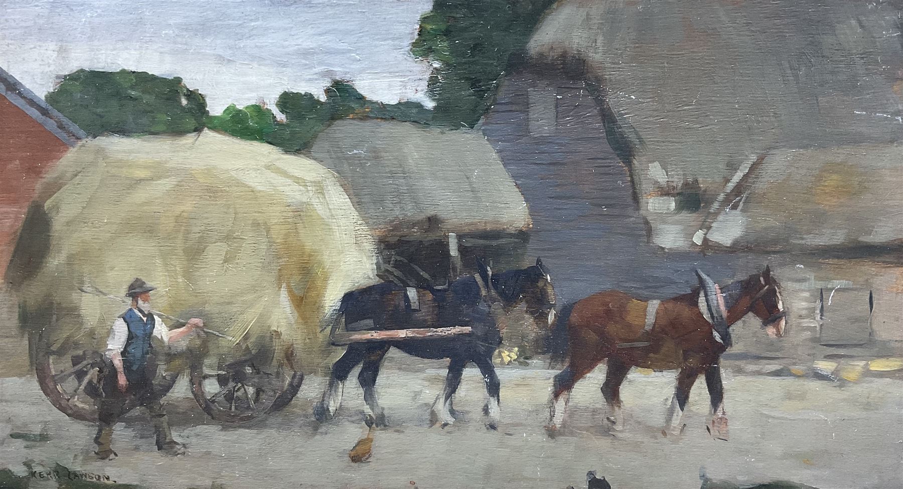 James Kerr-Lawson (Canadian 1864-1939): The Haycart, oil on board signed 19cm x 35cm