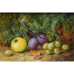 George Clare (British 1835-1890): 'Still Life' of Fruit on a Mossy Bank, oil on canvas signed, titled on Sutcliffe Galleries label verso 15cm x 22cm