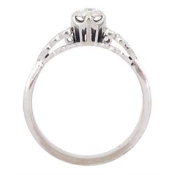 18ct white gold single stone round brilliant cut diamond ring, with diamond set shoulders in flower head setting, total diamond weight approx 0.25 carat