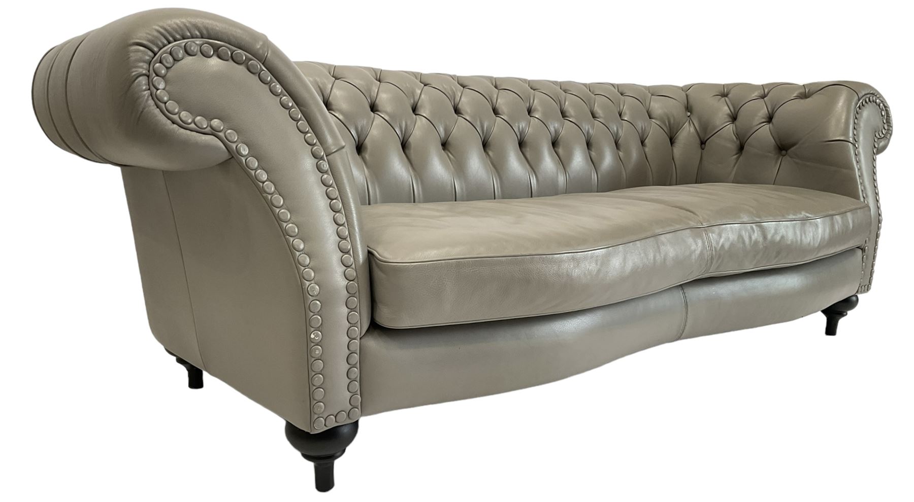 Three seat Chesterfield sofa, upholstered in grey buttoned leather