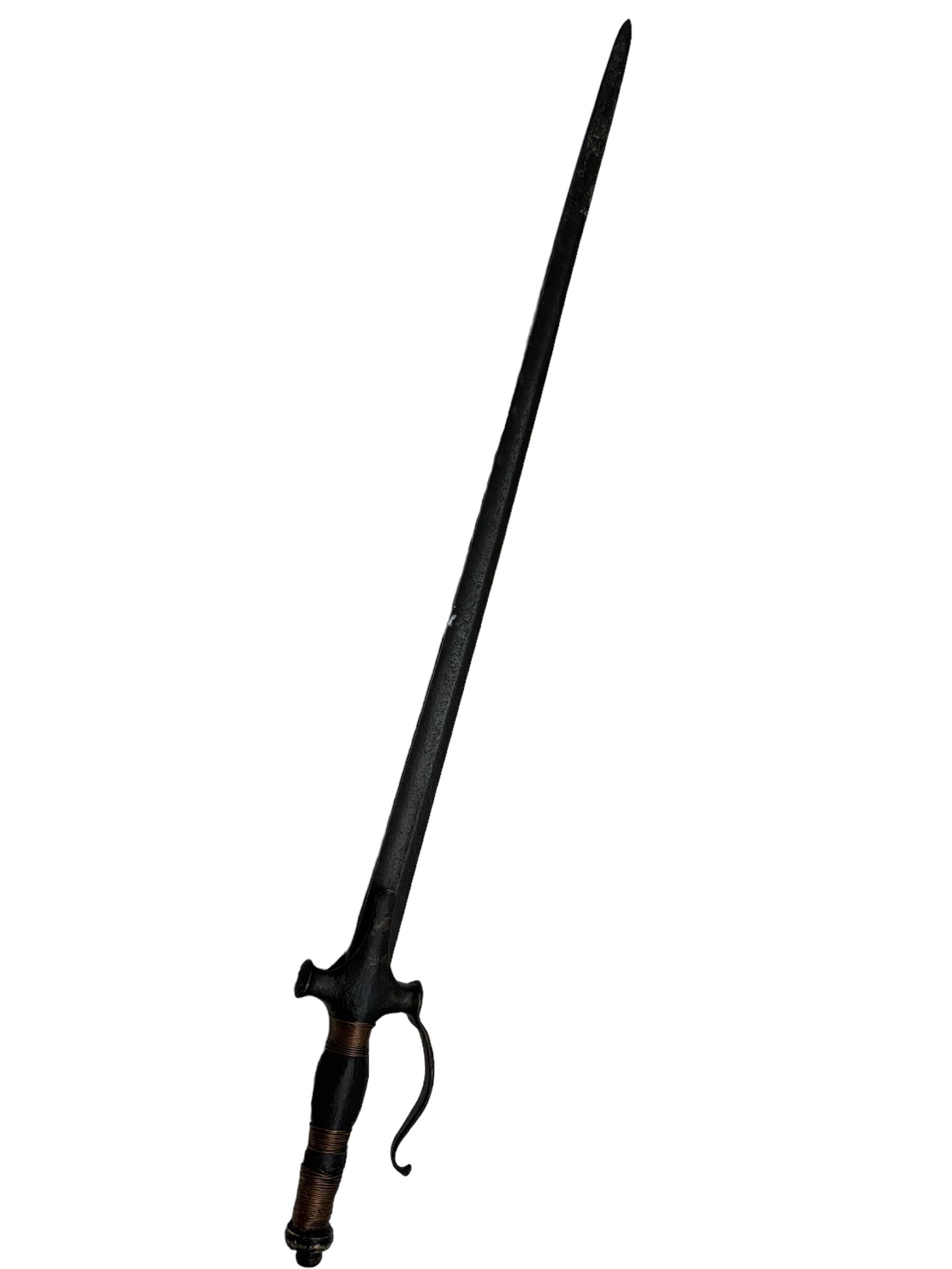 Northwest Frontier sword, with Indian hilt; the handle with copper wire grip, with L65cm single edge British blade, L78cm overall 