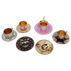 Six 20th century coffee cans and saucers, including Meissen, Royal Worcester and Dresden e...