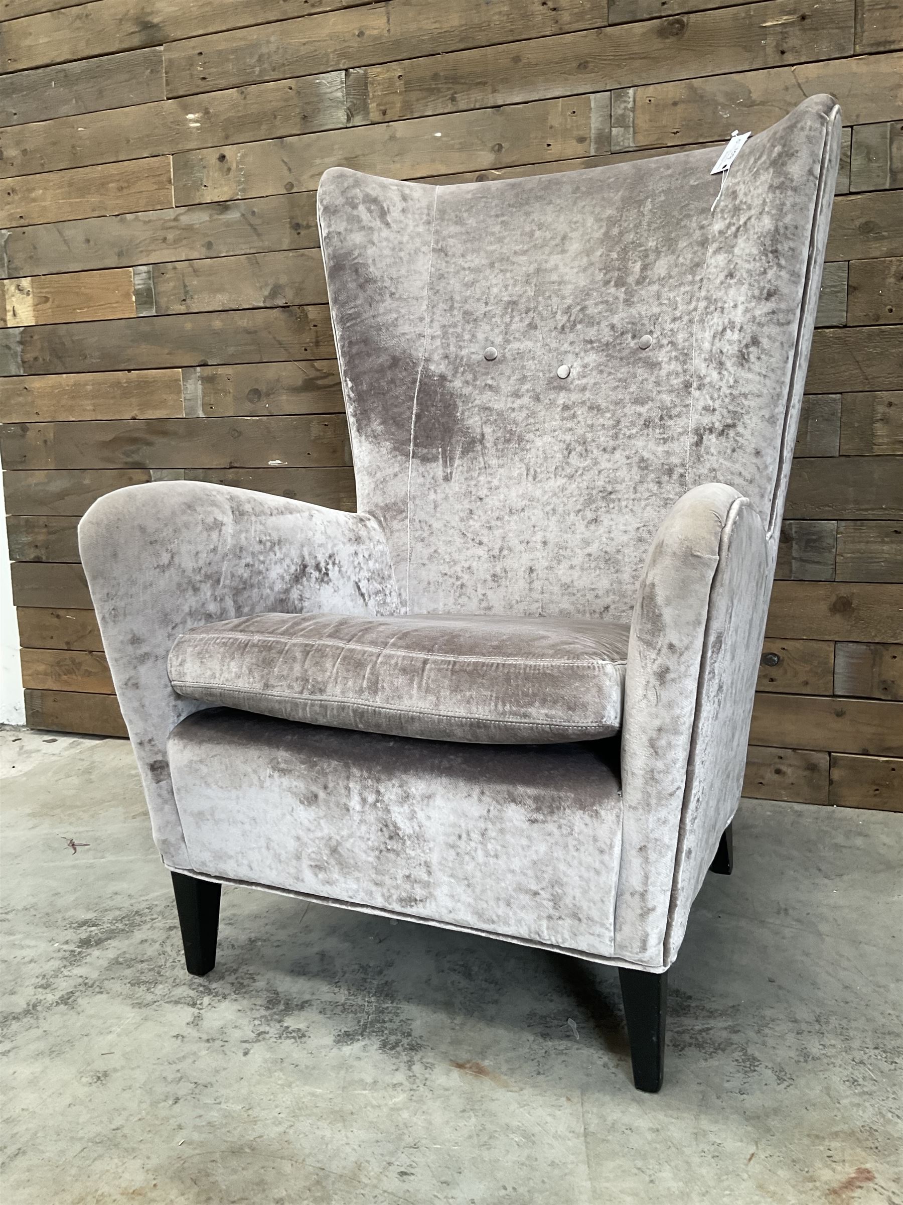 4 x Wing back armchair upholstered in silver crushed velvet fabric