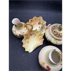 Royal Worcester Blush Ivory, three graduation flat back jugs, bowl in the form of a shell, covered jar etc (8)