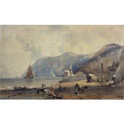 English School (19th century): Unloading on the Beach, watercolour unsigned 44cm x 70cm 