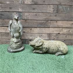 Cast stone pig and eagle garden ornaments  - THIS LOT IS TO BE COLLECTED BY APPOINTMENT FROM DUGGLEBY STORAGE, GREAT HILL, EASTFIELD, SCARBOROUGH, YO11 3TX