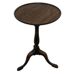 George III mahogany wine table, circular dished top over vasiform pedestal, on tripod base with splayed feet