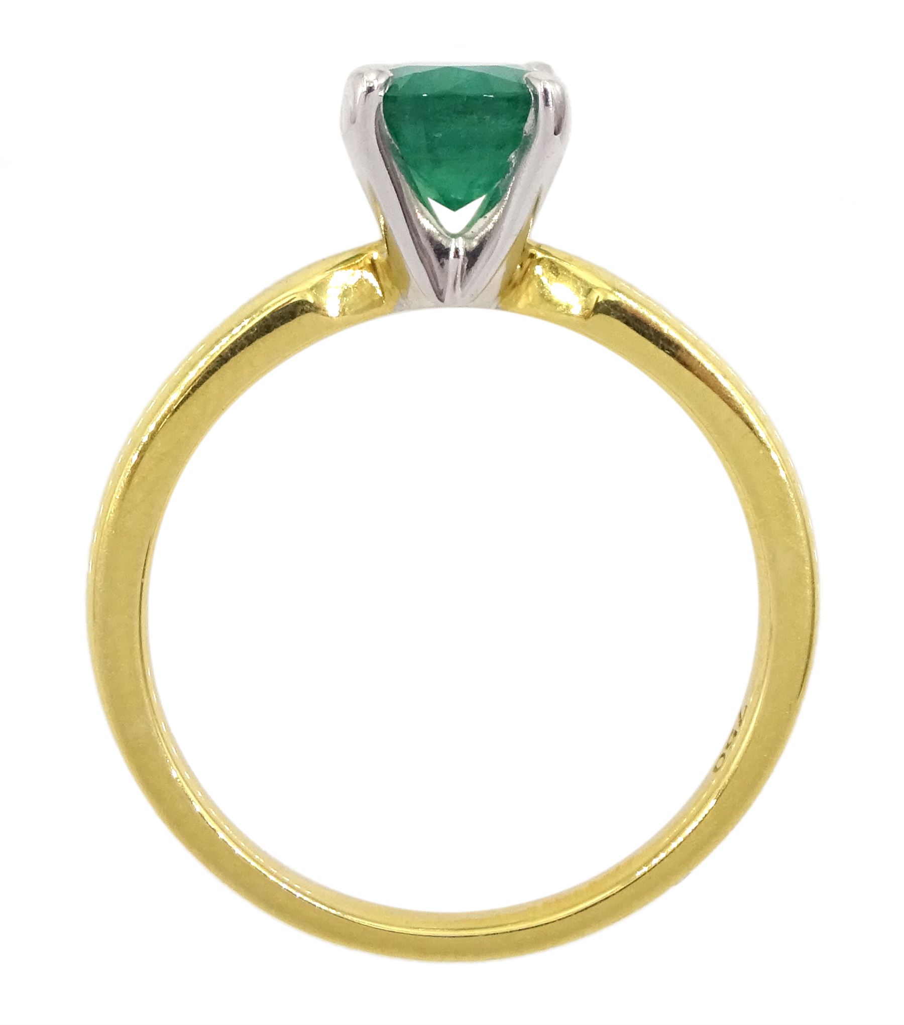 18ct gold single stone oval cut emerald ring, hallmarked, emerald approx 1.00 carat