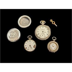 Three pocket/fob watches, comprising Elgin Natt Watch Co. base metal example, Omega 900 si...