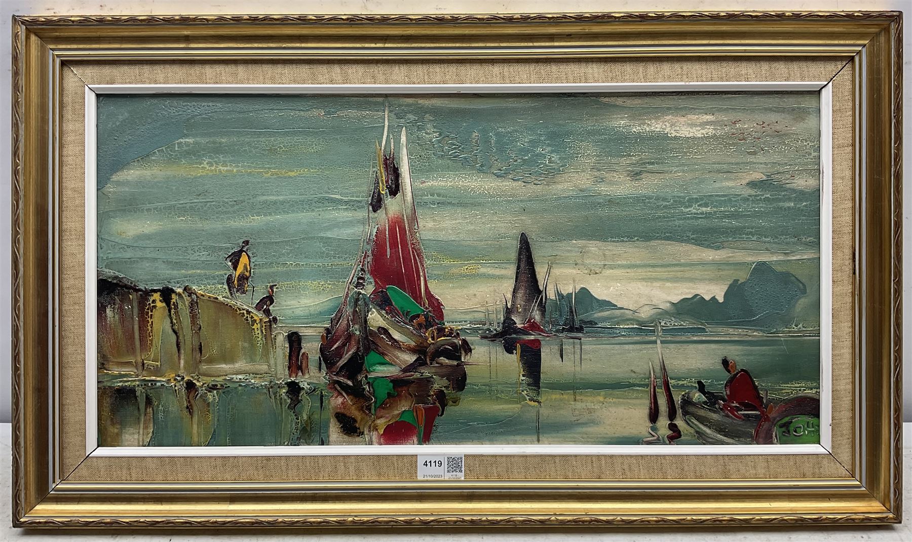 After Cecil Rochfort D'Oyly-John (British 1906-1993): Boats, impasto oil on panel bears signature 29cm x 60cm