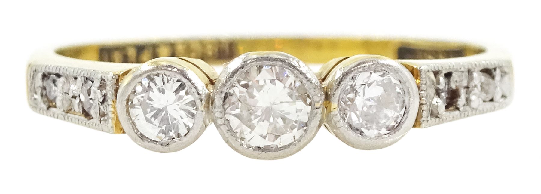 Early 20th century milgrain set old cut diamond ring, with diamond set shoulders by S Blanckensee & Sons Ltd, stamped 18ct Plat, total diamond weight approx 0.25 carat