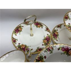 Royal Albert Old Country Roses pattern tea and dinner service, including teapot, coffee pot, two milk jugs, two open sucriers, six teacups and saucers, six dinner plates, six soup bowls, etc  