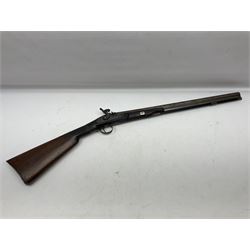 19th century take down 'cripple stopper' single barrel percussion gun, removable walnut stock with bayonet style fitting, chequered grip and fore-end, approximately 8-bore, the 59.5cm (23