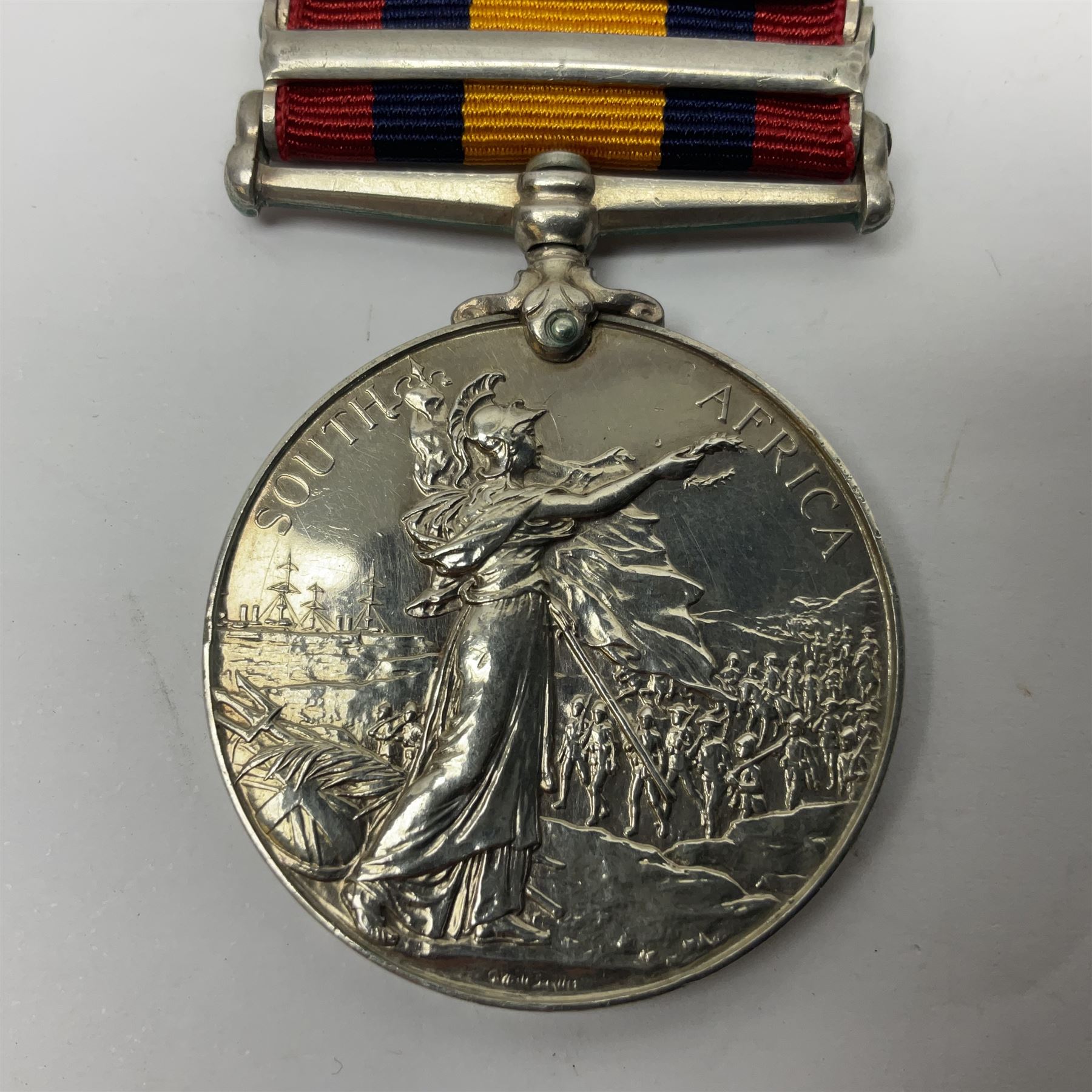 Victoria Queens South Africa Medal with Transvaal, South Africa 1901 and South Africa 1902 clasps awarded to 6769 Pte. D. Leak Liverpool Regiment; with replacement ribbon.