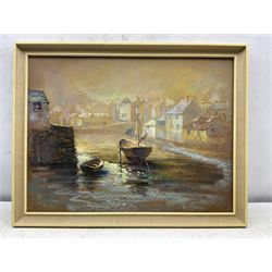 Roy Stringfellow (Cornish 1921-2008): 'Early Morning Polperro', pastel signed, artist's address label verso 45cm x 60cm