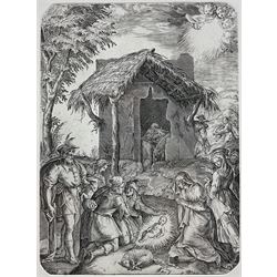 Alberti Cherubino (Italian 1533-1615): 'Adorazuine Dei Pastori' - Adoration of the Shepherds, restrike etching dated 1571 in the plate 27cm x 20cm