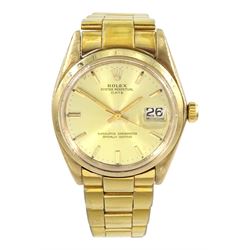 Rolex Oyster Perpetual Date gentleman's 9ct gold automatic wristwatch, Ref. 1500, serial N...