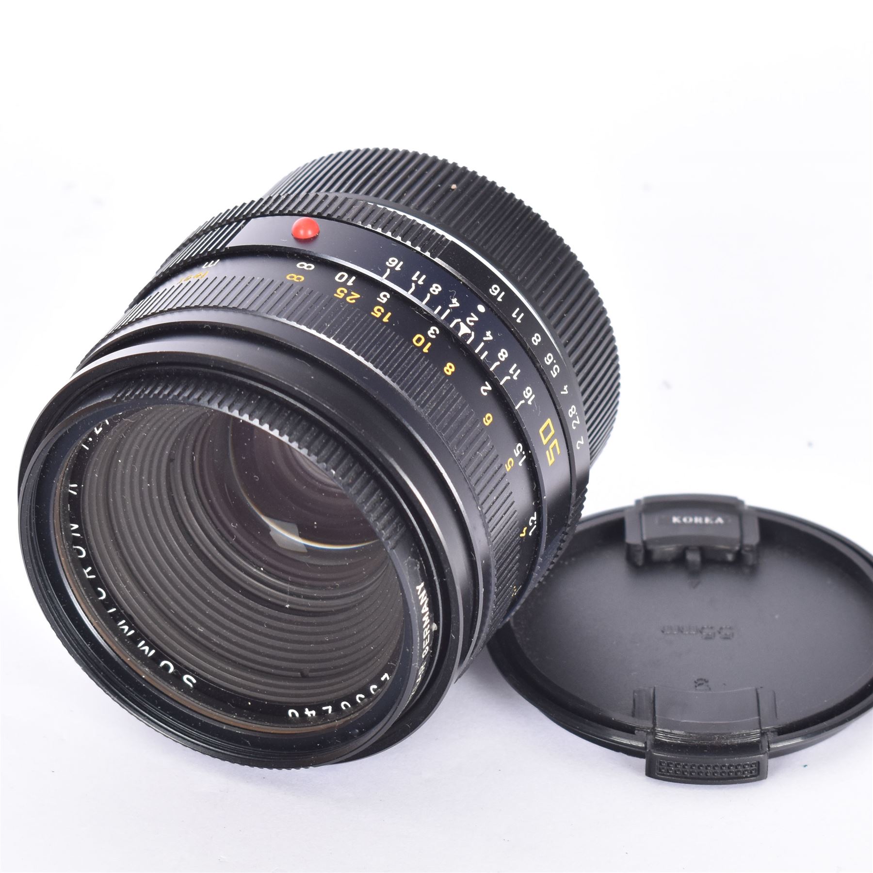 Leitz Summicron-R 1:2/50 50mm lens, serial no. 2958240, with UV filter and two lens caps 