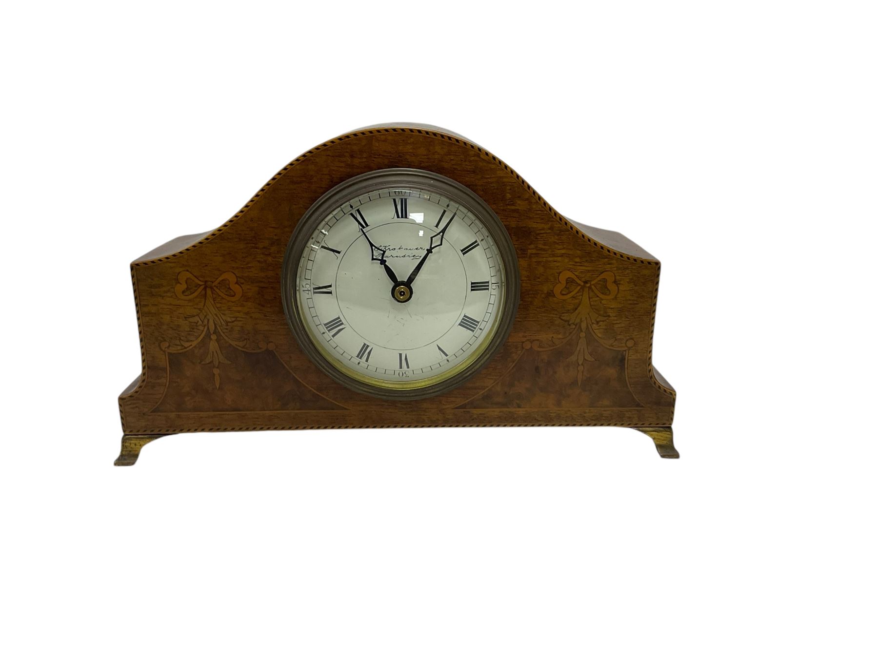 Mahogany mantle clock with inlay. Quartz movement