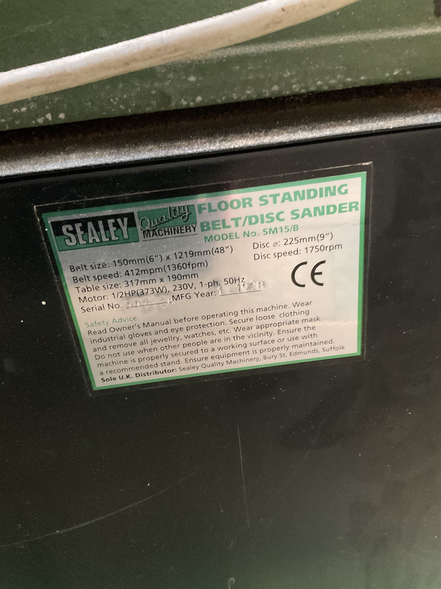 Sealey SM15/B floor standing belt/disc sander - THIS LOT IS TO BE COLLECTED BY APPOINTMENT FROM DUGGLEBY STORAGE, GREAT HILL, EASTFIELD, SCARBOROUGH, YO11 3TX