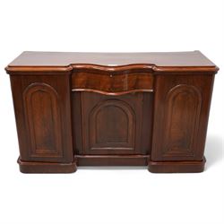 Victorian mahogany sideboard, fitted with single drawer and three cupboards, on moulded plinth base