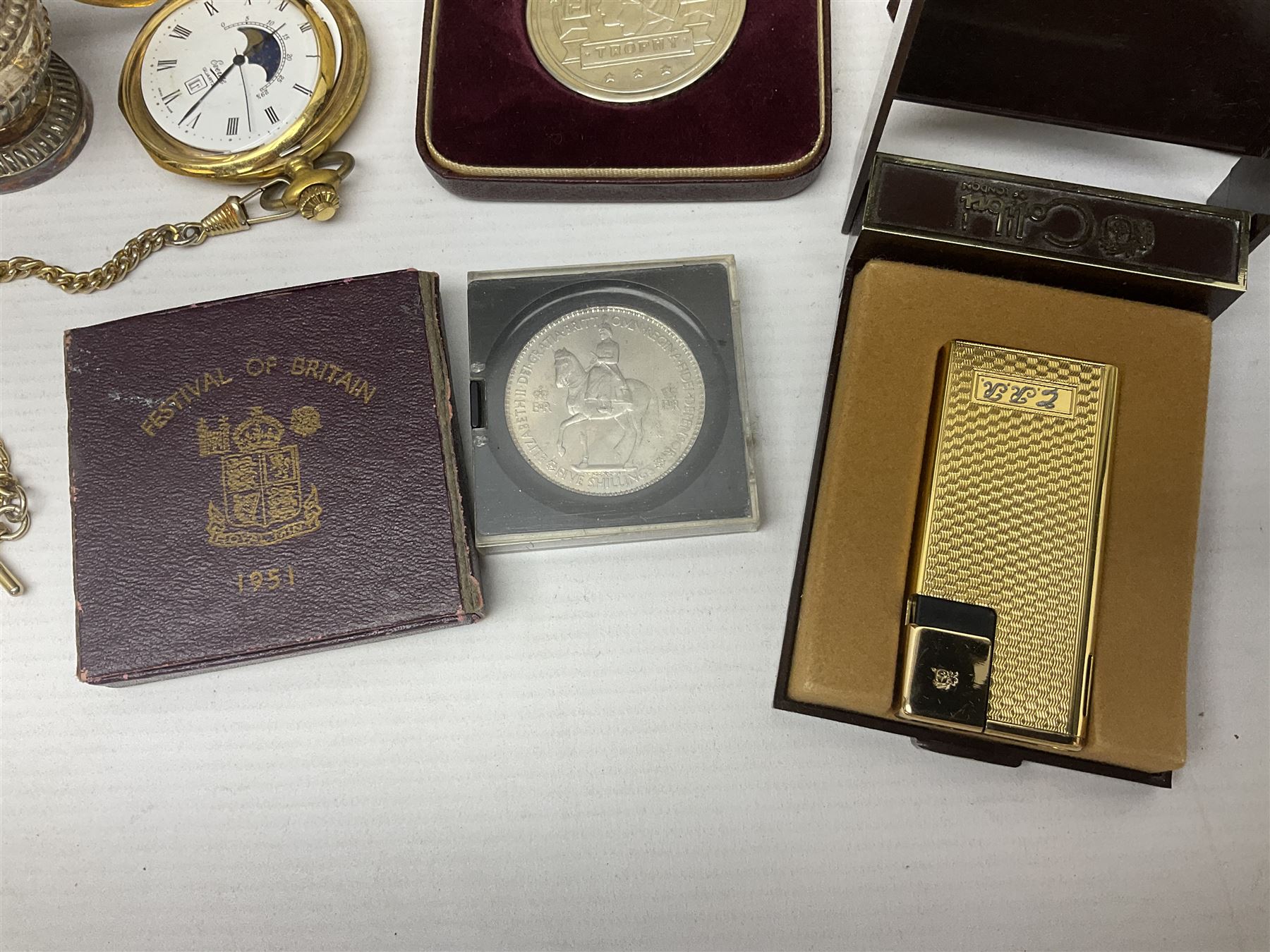 Family Bible with illustrations, Ronson table lighter, pocket watch and other collectables