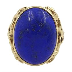 9ct gold single stone lapis lazuli ring, Birmingham 1995