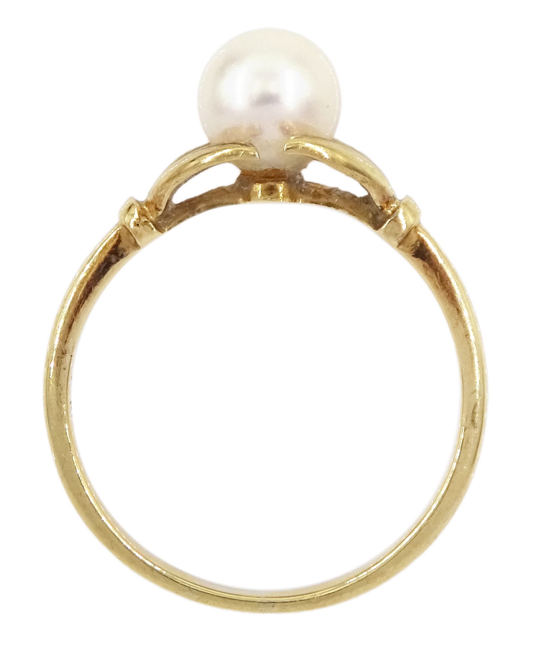 Mikimoto 14ct gold single stone cultured pearl ring, stamped K14, in original box with guarantee dated 1966