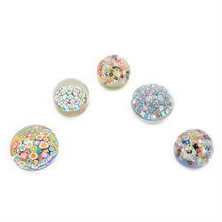 Five millefiori paperweights of domed form including a Strathearn example