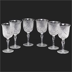   Set of six Walsh claret glasses  with hobnail and swag decoration on facet cut stems, ea...