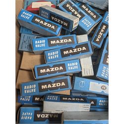 Large collection of Mazda thermionic radio valves/vacuum tubes, including boxed examples and loose bubble wrapped and identified examples