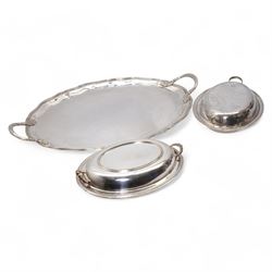 Victorian Hukin & Heath silver plated tea tray, of shaped oval form with reeded border and...